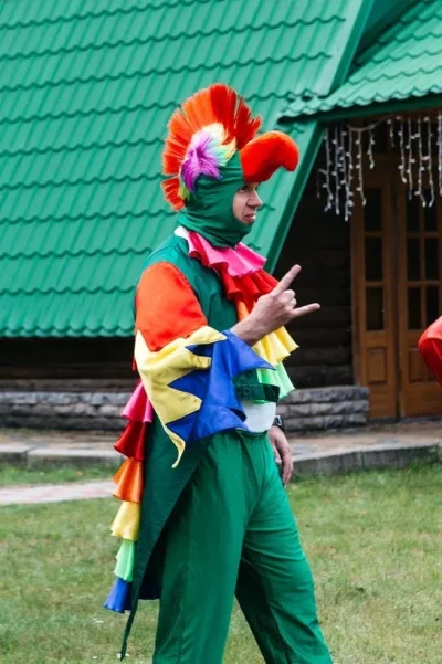 Яркий и красочный костюм попугая